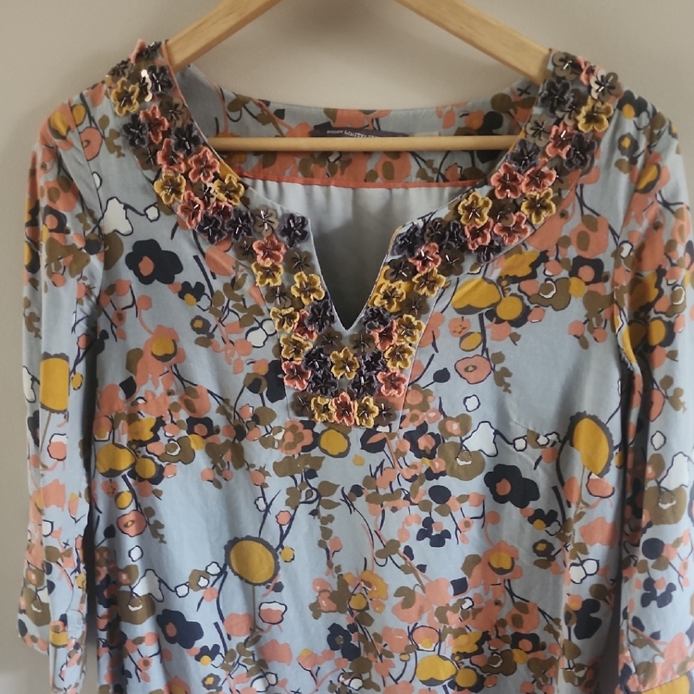 Boden Floral Embroidered Silk Cotton Lined Dress Womens Size Small